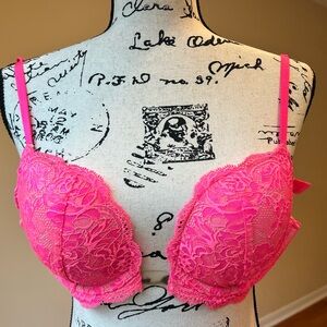 Victoria’s Secret Bare Open Plunge Bra with Lift in Bright Neon Pink 34C
